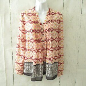 Anthropologie HD In Paris Top 4 S Pintuck Geometric Print Boho Peasant